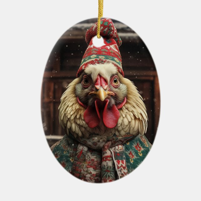 Farm Chicken Animal, Kawaii Cute Pet Lover Gift Ceramic Ornament (Front)