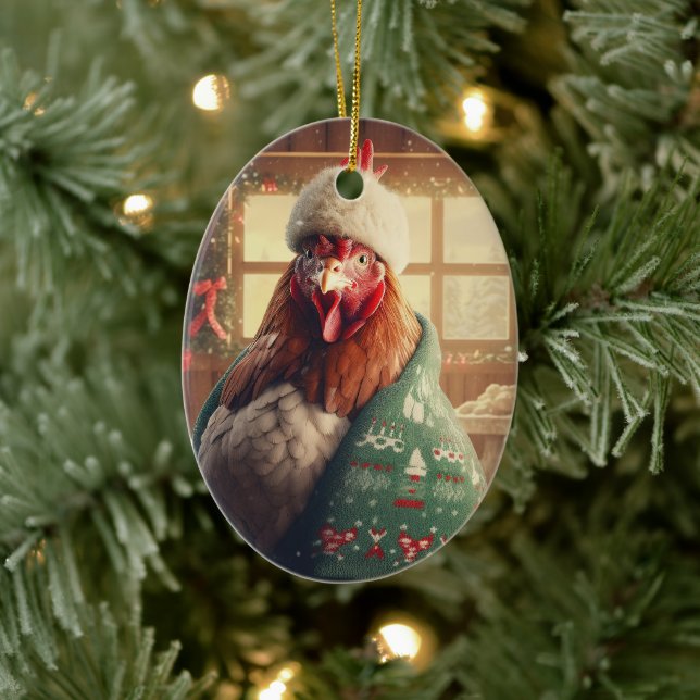 Farm Chicken Animal, Kawaii Cute Pet Lover Gift Ceramic Ornament (Tree)