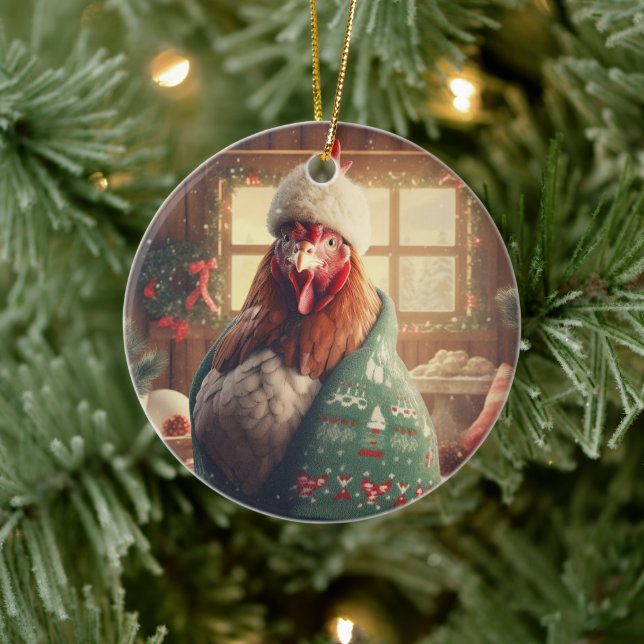 Farm Chicken Animal, Kawaii Cute Pet Lover Gift Ceramic Ornament (Tree)