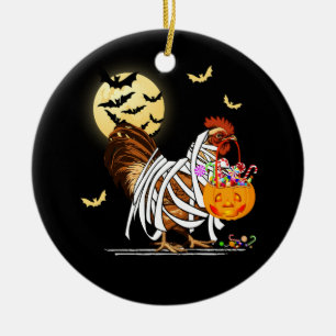 Farm Chicken Mummy Pumpkin Jack O Lantern Hallowee Ceramic Ornament