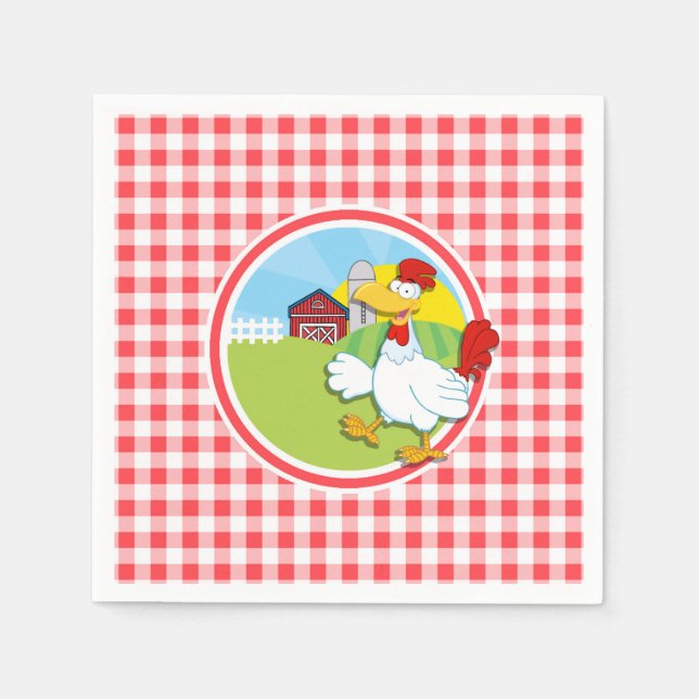Farm Chicken; Red and White Gingham Napkin (Front)