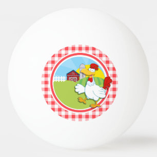 Farm Chicken; Red and White Gingham Ping Pong Ball