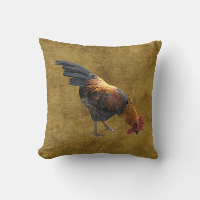 Farm Chicken Rooster Rustic Country Barnyard Style Cushion (Front)