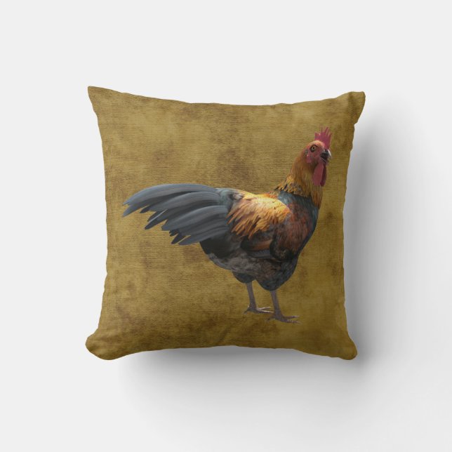 Farm Chicken Rooster Rustic Country Barnyard Style Cushion (Front)