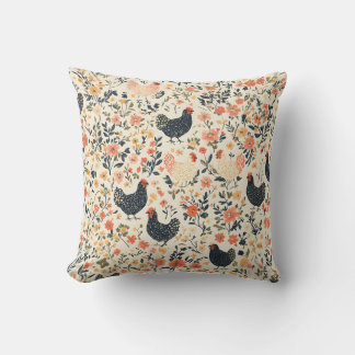 Farm Chickens, Hens \ Flowers Cottage Cushion