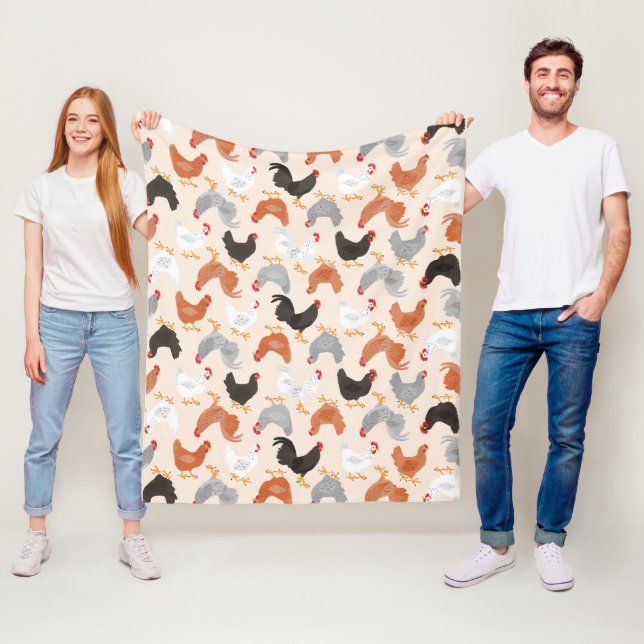 Farm Chickens Pattern Fleece Blanket (In Situ)