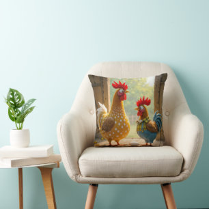 Farm Chickens With White Egg Cushion