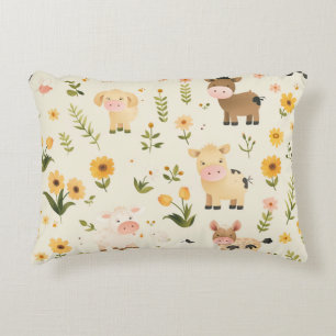 Farm children's corner with little animals and flo decorative cushion
