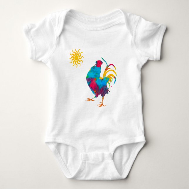Farm Colourful Pet Rooster Watercolor Baby Bodysuit (Front)