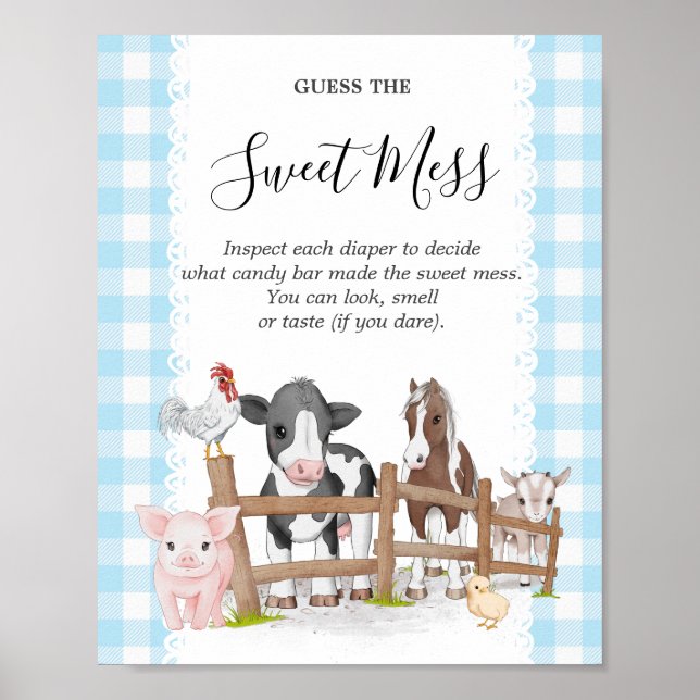 Farm Country Baby Shower Guess The Sweet Mess Poster (Front)
