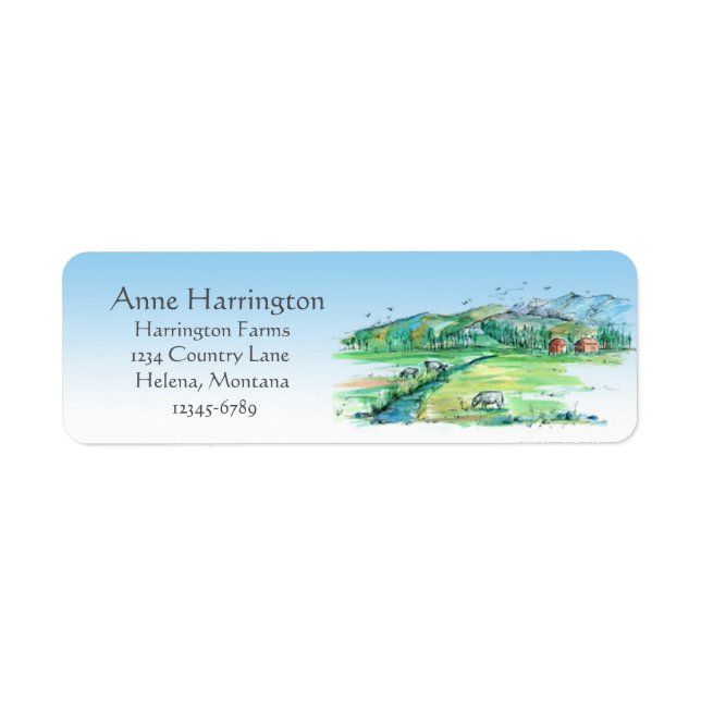 Farm Country Cows Red Barn Landscape Return Address Label (Front)