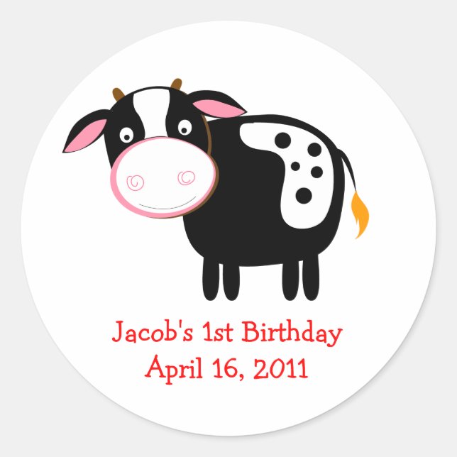 FARM COW Baby Shower or Birthday Favour Stickers (Front)