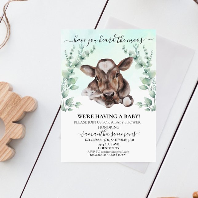 Farm Cow Calf Baby Shower Eucalyptus   Invitation (Creator Uploaded)