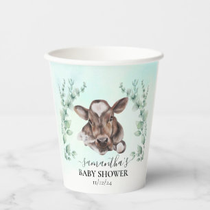Farm Cow Calf Baby Shower Eucalyptus Paper Cups