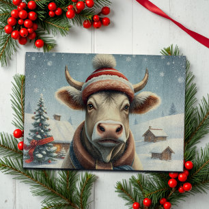 Farm Cow in Preppy Winter Attire and Hat Winter Cutting Board