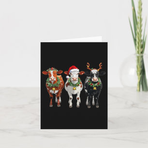 Farm Cow Reindeer Santa Hat Christmas Lights Funny Card
