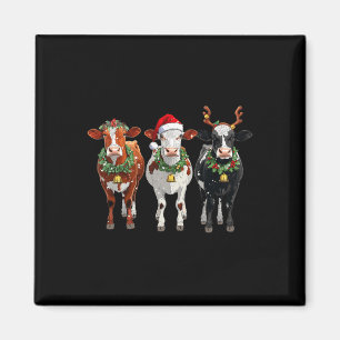 Farm Cow Reindeer Santa Hat Christmas Lights Funny Magnet