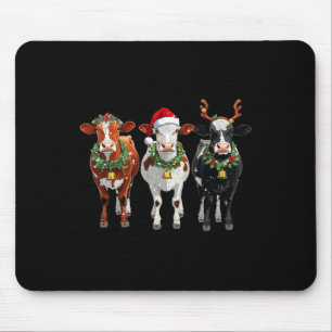 Farm Cow Reindeer Santa Hat Christmas Lights Funny Mouse Pad