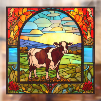 Farm Cow Standing In Pasture Faux Stained Glass