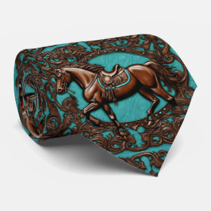 Farm Cowboy Western Country Turquoise Brown Horse Tie