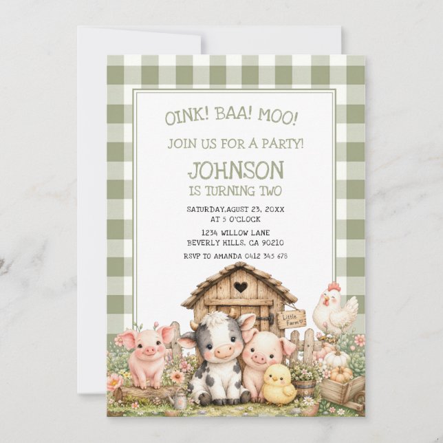 Farm Cute Animals Birthday Invitation (Front)
