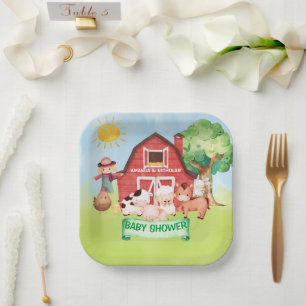 Farm Cute Animals Greenery Baby Shower  Paper Plate