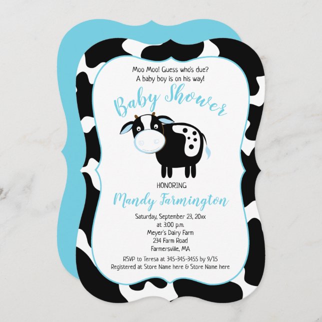 Farm Dairy Cow Boy Baby Shower Invitation (Front/Back)