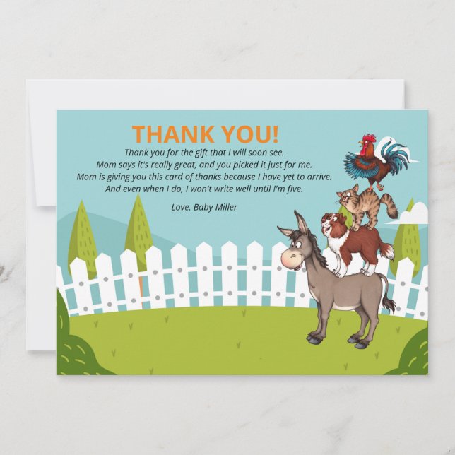 Farm Donkey Baby Shower Thank You Card Boy (Front)