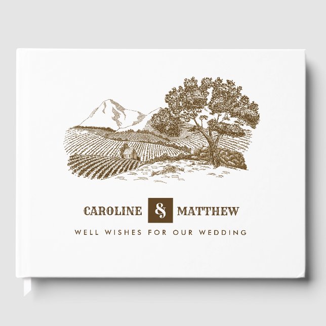 Farm Drawing Rustic Wedding  Guest Book (Front)