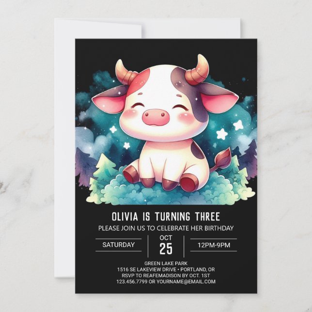 Farm Editable Cow Birthday Invitation (Front)