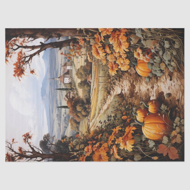 Farm Fall Autumn Pumpkin Decoupage Tissue Paper (Front)