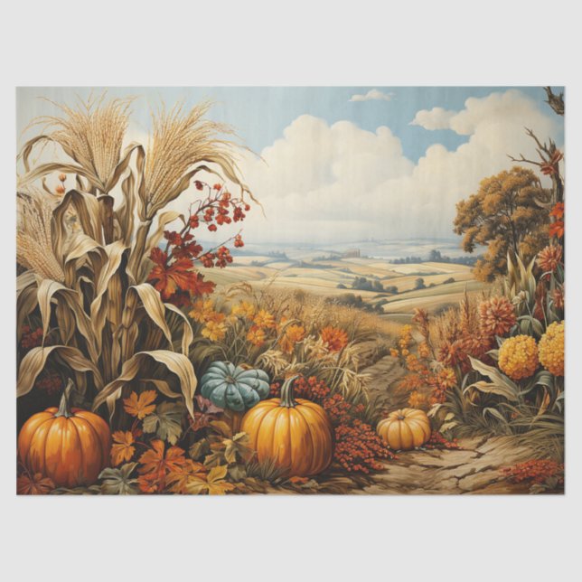 Farm Fall Autumn Pumpkin Decoupage Tissue Paper (Front)