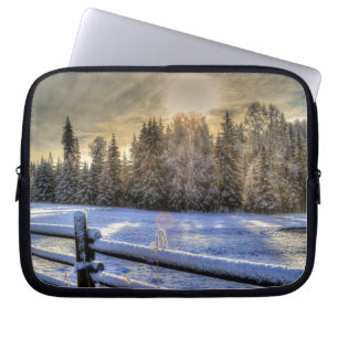 Farm Field in Winter Snow at Sunrise Laptop Sleeve