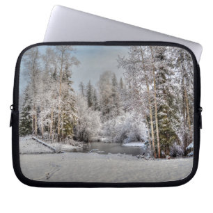 Farm Field in Winter Snow at Sunrise Laptop Sleeve