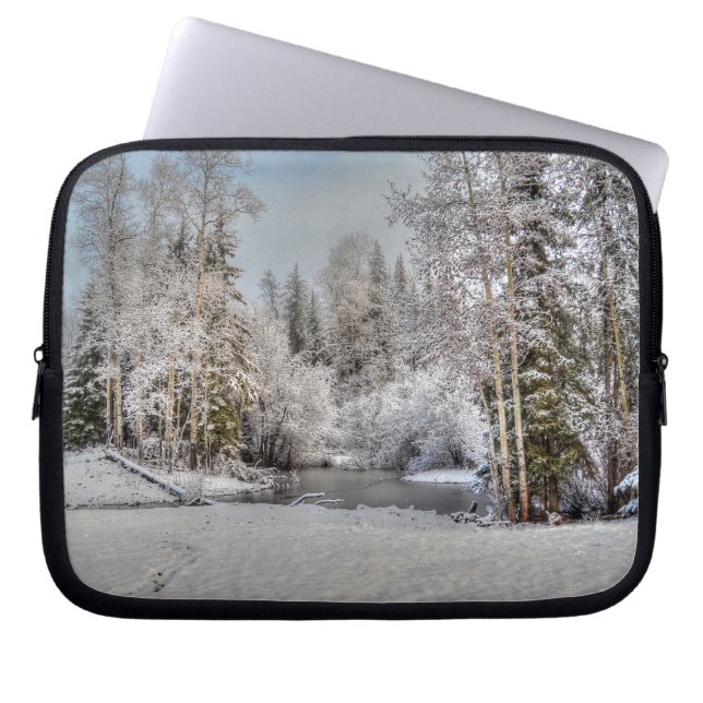 Farm Field in Winter Snow at Sunrise Laptop Sleeve (Front)