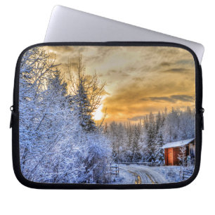 Farm Field in Winter Snow at Sunrise Laptop Sleeve