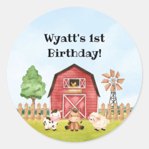Farm First Birthday Stickers