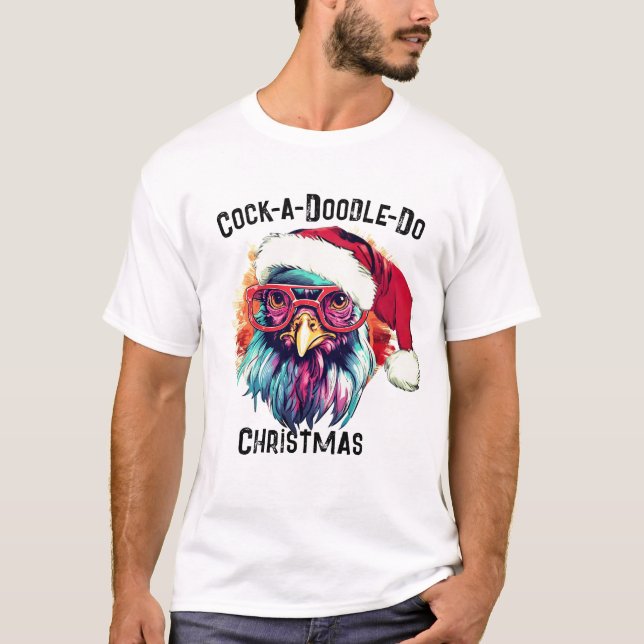 Farm Fitness Gym Tee, Christmas Rooster Humour Gif T-Shirt (Front)