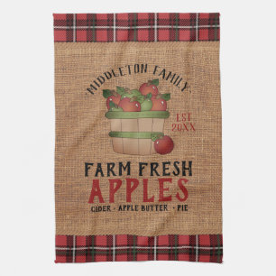 Farm Fresh 🍎Apples in a Vintage and Plaid Tea Towel