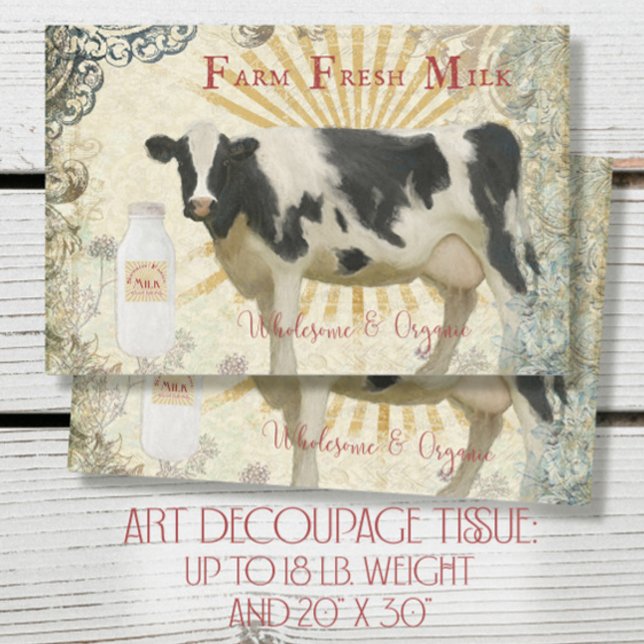 Farm Fresh Black n White Cow w Sun Rays Decoupage Tissue Paper (Creator Uploaded)