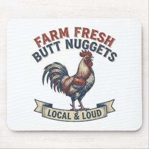 Farm Fresh Butt Nuggets Rooster Funny Retro Chicke Mouse Pad