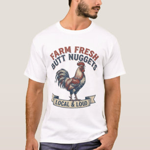 Farm Fresh Butt Nuggets Rooster Funny Retro Chicke T-Shirt