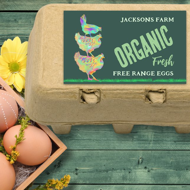Farm Fresh Chicken Eggs Organic Free Range Rectangular Sticker (Fresh free range chicken egg box stickers with personalized business name)