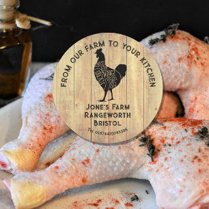 Farm Fresh Chicken Sticker   Rustic Hen Logo Label