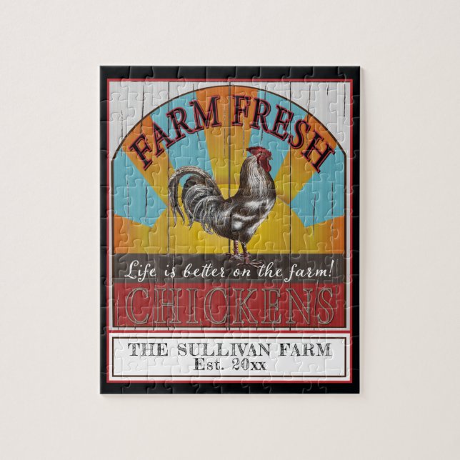 Farm Fresh Chickens Country Rustic Family Name Jigsaw Puzzle (Vertical)