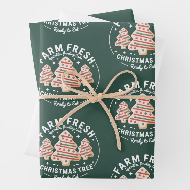 Farm Fresh Christmas Tree Cake Xmas Holiday Wrapping Paper Sheet (In situ)