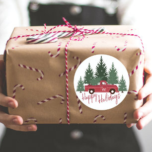 Farm Fresh Christmas Tree Red Vintage Truck  Classic Round Sticker