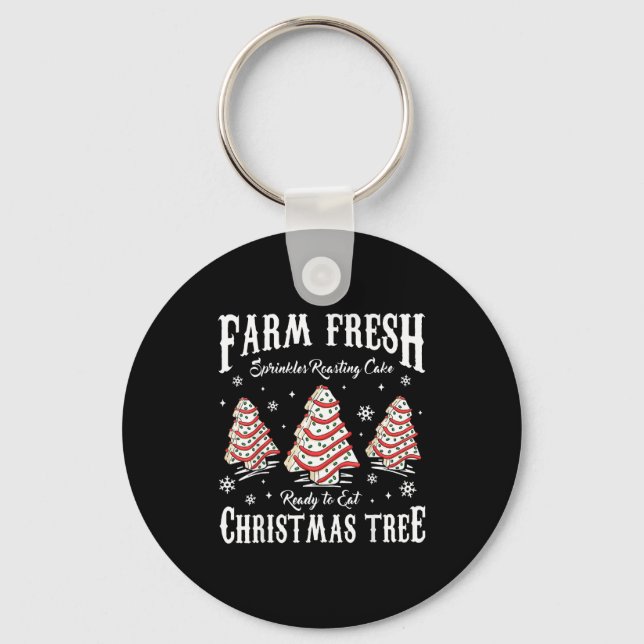 Farm Fresh Christmas Tree Xmas Debbie Cakes Family Key Ring (Front)
