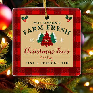 Farm Fresh Christmas Trees - Christmas pattern Ceramic Ornament