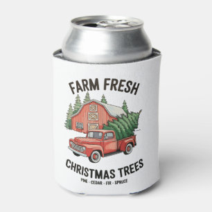 Farm Fresh Christmas Trees Farmhouse Pickup Truck Can Cooler